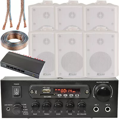 3 Zone Bluetooth Speaker Kit 6x 70W White Wall Mounted Home Bar Stereo Amplifier • £321.49