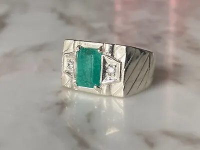 Size 9 Genuine Colombian Men Emerald Ring Silver 925 Real Natural 1.2 Ct • $350