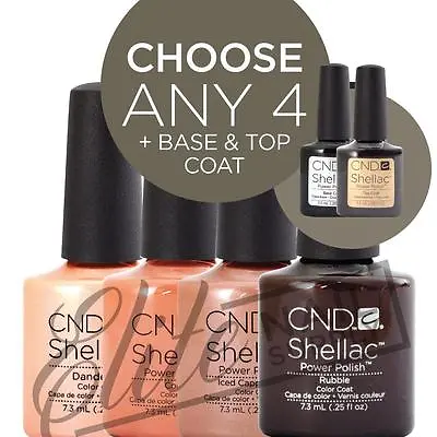 CND SHELLAC Color Coat 7.3ml - Any 4 Colours + Base + Top + FREE Remover Wraps • $141.95