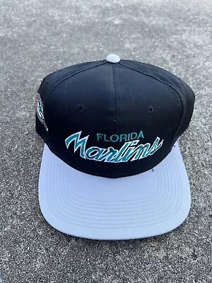 Vintage 90s Sports Specialties Script Florida Marlins MLB Twill Snapback Hat • $119.99