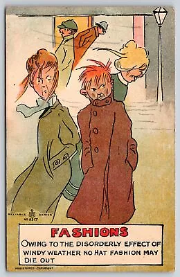 Comic~Couple Crossing Street Fashions No Hat Fashion~Vintage Postcard • $3.70