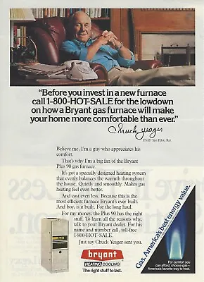 1989 Bryant Plus 90 Gas Furnace Chuck Yeager Vintage Print Ad 90's Advertisement • $8.98