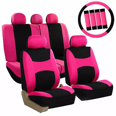 Pink Black Car Seat Covers For Auto SUV Van W/ Steering Wheel Cover / Belt Pad • $27.54