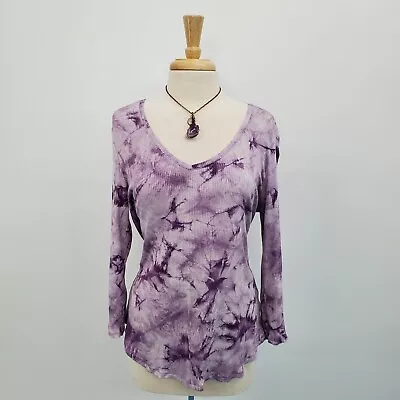 Simply Vera Vera Wang Womens Purple Tie Dye Shirt Top Size Large Ribbed V-Neck  • $19.98