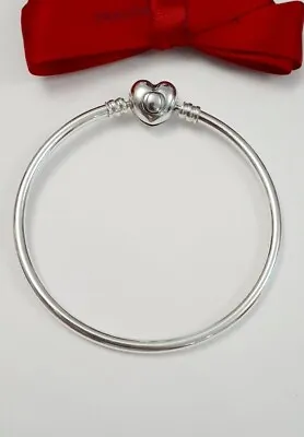 New Authentic PANDORA Silver Moments Heart Bangle #596268 17cm. • $54