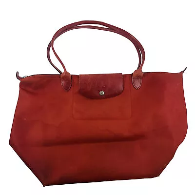 Longchamp Le Pliage All Leather Red Crimson Tote Bag Purse Large • $63.99