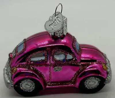 Old World Christmas PINK VW Beetle Bug Car Small Glass Glitter 3  Ornament • $19