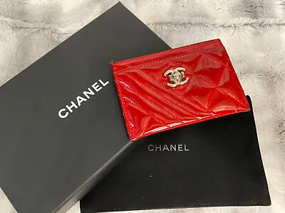 $350 • Buy Chanel Red Card Holder Patent Leather Preloved