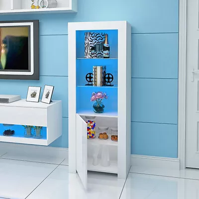 High Gloss Tall Display Cabinet Cupboard Sideboard Free Standing Storage Unit UK • £80.74