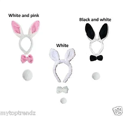 3pcs Bunny Rabbit  Set Ear Headband Tail & Bow Tie Fancy Dress Costume Accessory • £5.95