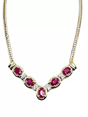 14k Yellow Gold Ruby Diamond V Necklace 17  • $529