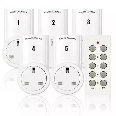 £33.95 • Buy 5 Wireless Remote Control Mains Electrical Sockets UK Plug In 13A Adapters White