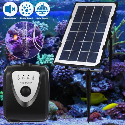 Solar Main Powered Aquarium Fish Tank Air Pump Silent Flow Oxygen Bubbles Stones • £22.99