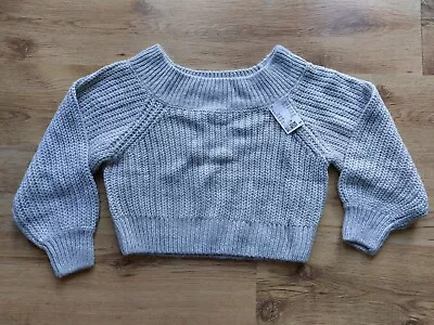 H&M Ladies Grey Off The Shoulder Cropped Jumper Size M BNWT • £9