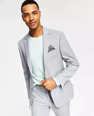 BAR III Men's Skinny-Fit Sharkskin Suit Jacket 42L Solid Light Grey Wool Blend • $16.17