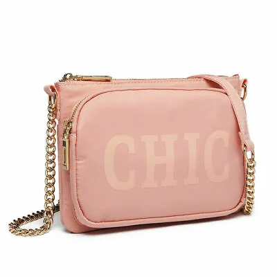 Ladies Small Cross Body Bag Handbag Polyester Girls Chain Shoulder Bag • £5.99