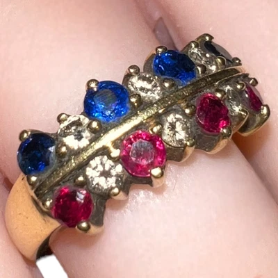 18ct Brilliant Cut Diamond Sapphire Ruby Ring Size P 1/2 Valuation Report £2500 • $2673.42