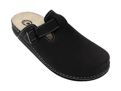 Dr Punto Rosso U279 Men Leather Slip On Clogs Mules Black • £36.74