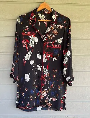 Zara Womens Dark Floral Nightgown Button Up Shirt Size Small Loose Fit • $24.99