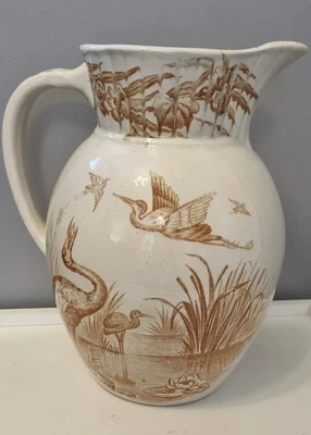 £10 • Buy Large Antique Ridgeway Pottery Jug, Indus Pattern C1885 Staffordshire Victorian
