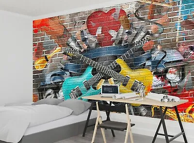 £95.99 • Buy Music Graffiti Wall Mural Guitar Photo Wallpaper Boys Room Giant Paper Poster