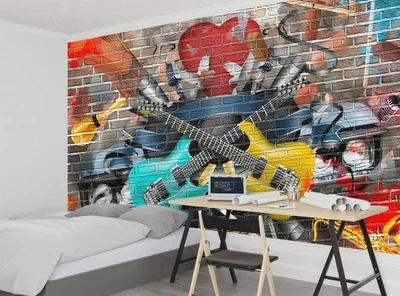£95.99 • Buy Music Graffiti Wall Mural Guitar Photo Wallpaper Boys Room Giant Paper Poster
