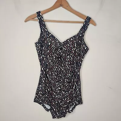 Maxine Of Hollywood Swim Suit Size 10 One Piece Ruched Black Brown Geometric • $10