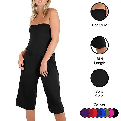 Womens Ladies Boobtube Sleeveless Ruched Pleated Plain Palazzo Jumpsuit Playsuit • £5.49