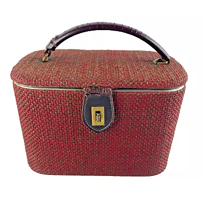 VTG Train Case Celebrity Inc NY 1960s Tweed W Mirror Travel Makeup Box Jewelry • $81.47