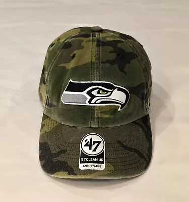 '47 Seattle Seahawks Clean Up Camo Adjustable Strap Hat Dad Cap NEW • $15.99