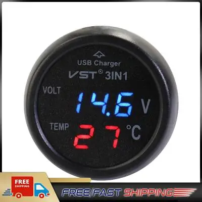 3 In 1 Car Voltmeter Thermometer 12V 24V Multifunctional Adapter (Red Blue) • £6.71