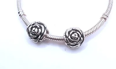 2pc Antique Silver Rose European Charm Beads & Pouch! • $9