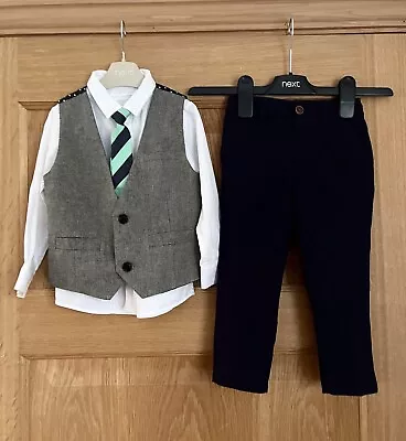 Next Boys Suit Outfit- Waistcoat Shirt Tie Trousers Occasion Wear - 18-24 Months • £11.99