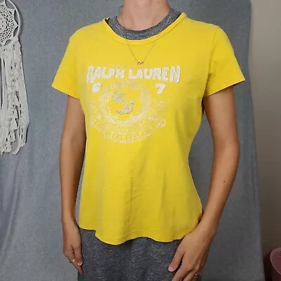 Ralph Lauren Womens T Shirt Tee Large L Yellow Short Sleeve Cotton Stretch • $34.95