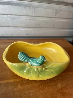 Vintage 1940's McCoy Pottery Bird Bath Yellow Green Console Bowl Planter 8x10  • $39.95