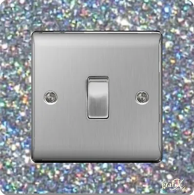 Single Light Switch / Socket Surround Acrylic Finger Plate Silver Sequin • £4.99