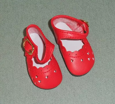 RED DOLL SHOES Mary Janes Fit MY FRIEND Dolls - Hearts & Scallops 64mm • $6.85