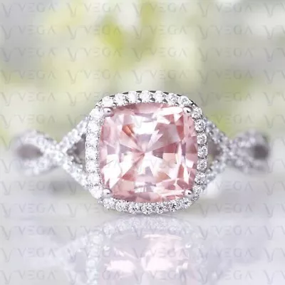 4.84ct Cushion Pink Natural Morganite Gemstones Diamond Ring Real 14K White Gold • $820