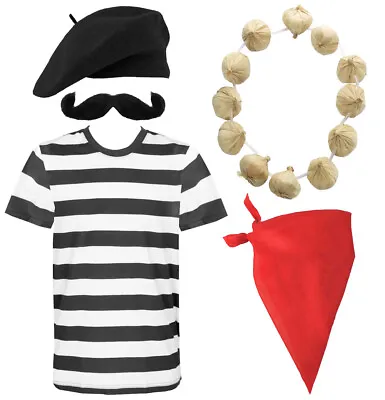 Deluxe Mens French Man Costume Stag Night Waiter Outfit Bastille Fancy Dress Lot • £14.99