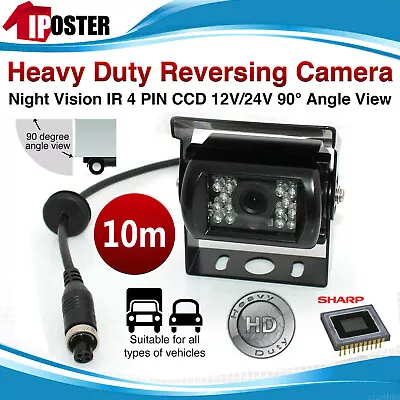 4PIN Heavy Duty 12/24V CCD IR Colour Reversing Camera Rear View+10m For Truck RV • $46.99