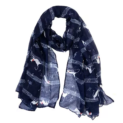 Wrapables Lightweight Cats And Musical Notes Long Scarf Navy • $12.99