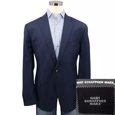 Hart Schaffner Marx Mens Blazer Size 48L Sport Coat Two Button Jacket Suit Blue • $59.99