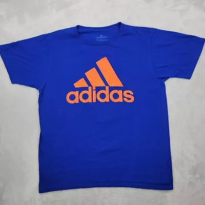 Adidas Shirt Men Large Crewneck Skater Streetwear Three Stripe Blue Orange Adult • $10