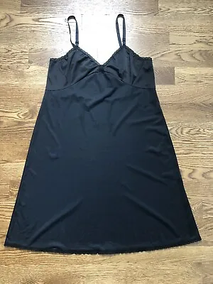 Vintage Shadowline Black Full Slip Dress  42 Tall Lingerie Nylon Lace Plus Size • $18.99