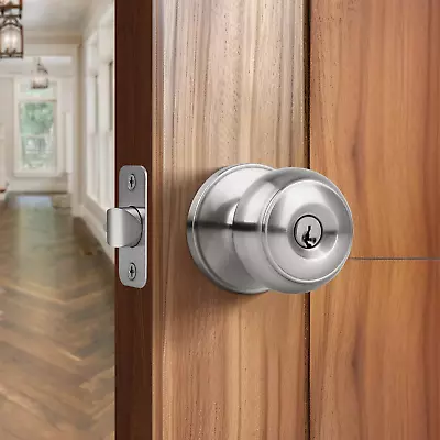 Flat Ball Entry Door Knob With Keys Round Interior Door Knob In Satin Nickel  • $14.93