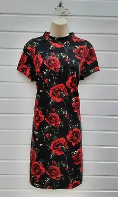 Shift Dresstunic60's70s80s90svintage Lookred Rose Patternstretchsize 14 • £5.99