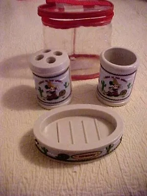Mickey Mouse Best In The West NIP Bathroom Set Soap Dish Toothbrush Holder Cup • $11.99