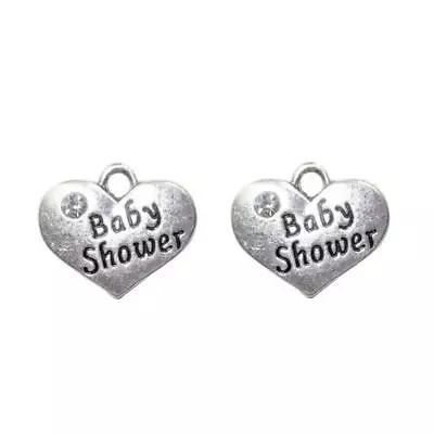 5 X Baby Shower Love Heart Charms Jewellery Crafts Pendants Beads Tibetan Silver • £2.41