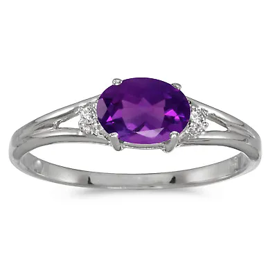 $209.99 • Buy 14k White Gold Oval Amethyst And Diamond Ring