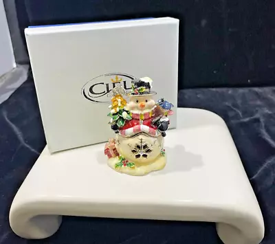 Hand Painted Snowman Trinket Box By Ciel Collectable Hand Set Swarovski Crystal  • $34.99